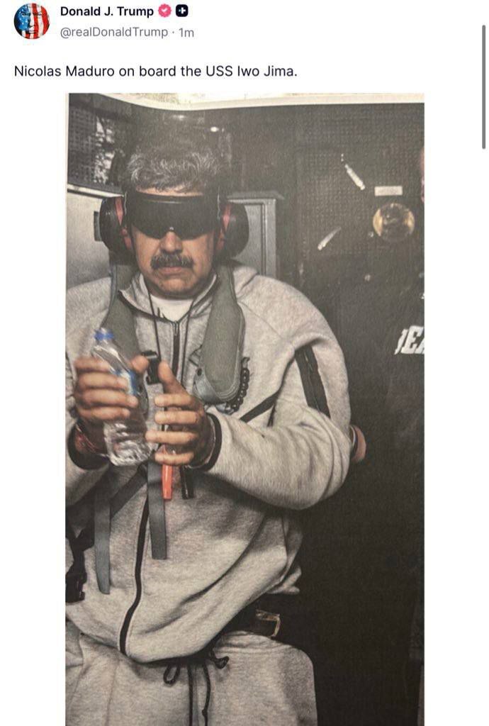 ترامپ تصویر مادورو را پس از دستگیری منتشر کرد