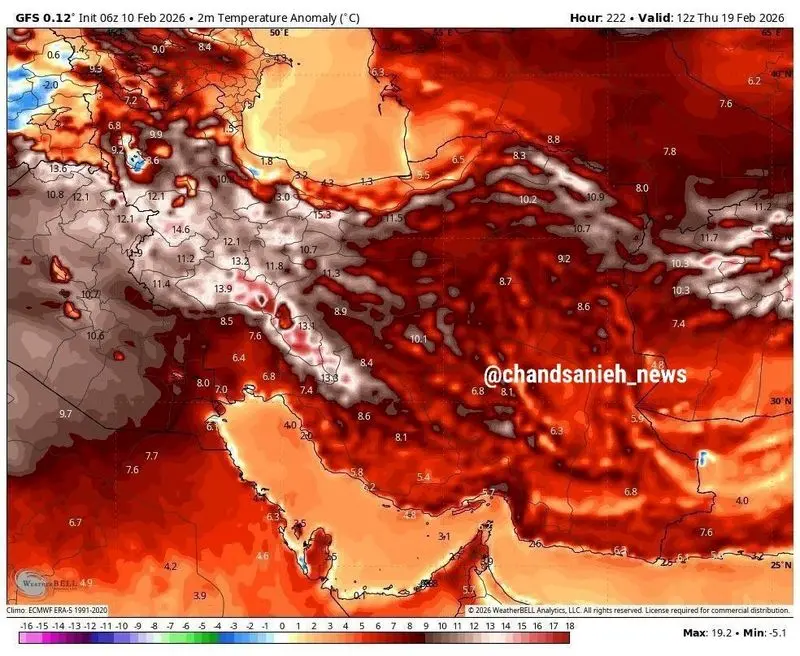 افزایش عجیب دما در نیمه غربی ایران برای هفته پایانی بهمن و اوایل اسفند