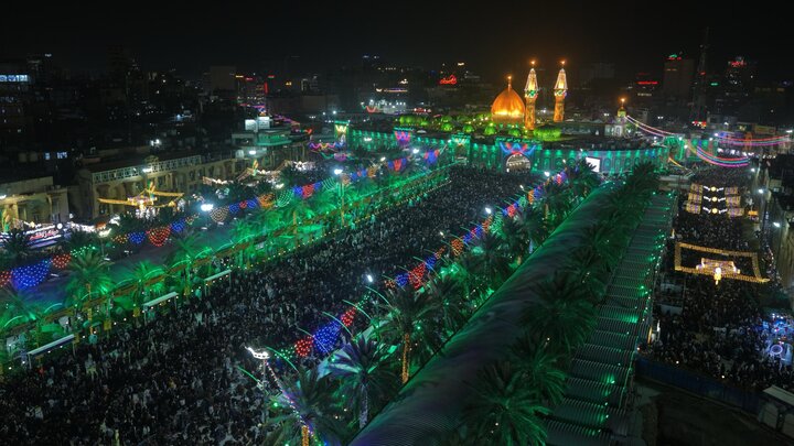 تصاویر هوایی از چراغانی کربلا در شب نیمه شعبان