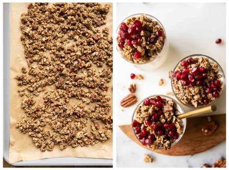 مراحل تهیه پودینگ انار و گردوی پکان