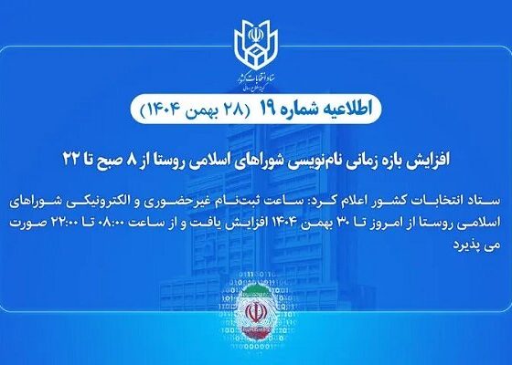 نام‌نویسی انتخابات شوراهای اسلامی روستا از ۸ صبح تا ۲۲ افزایش یافت