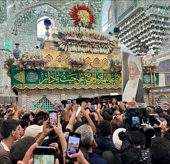 پیکر آیت‌الله العظمی محمد اسحاق فیاض در کاظمین و کربلا تشییع شد